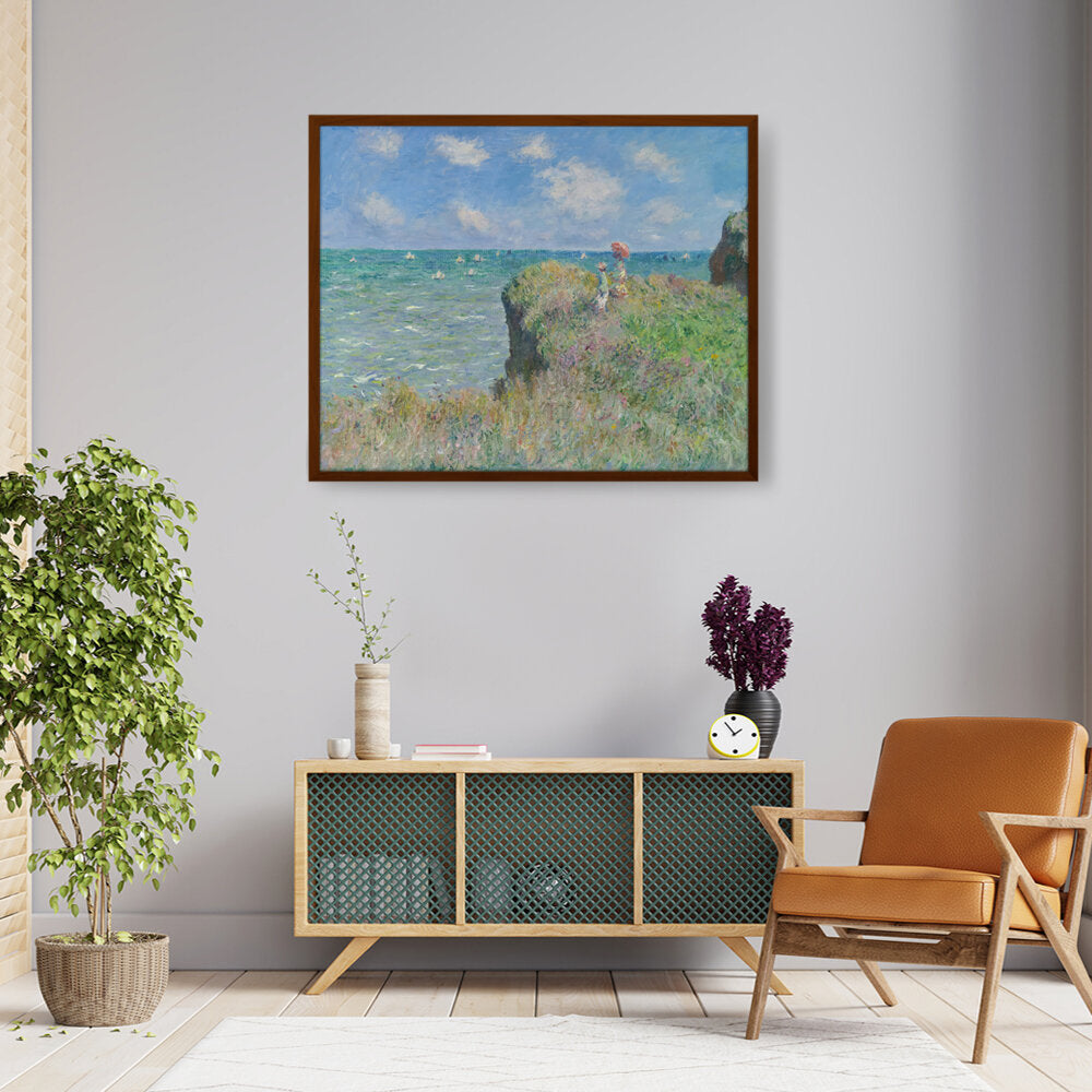 The Cliff Walk At Pourville - Framed Canvas