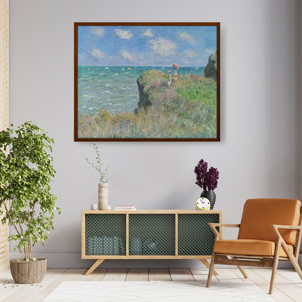 The Cliff Walk At Pourville - Framed Canvas