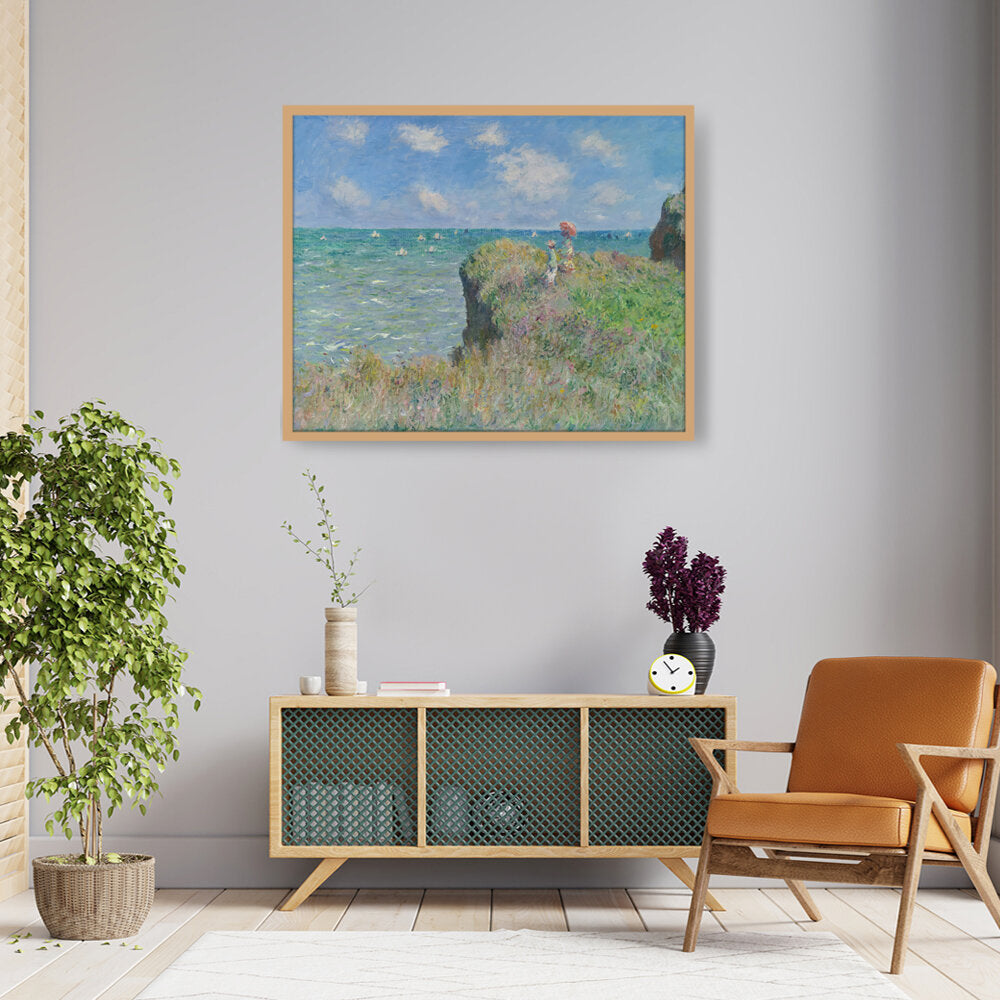 The Cliff Walk At Pourville - Framed Canvas