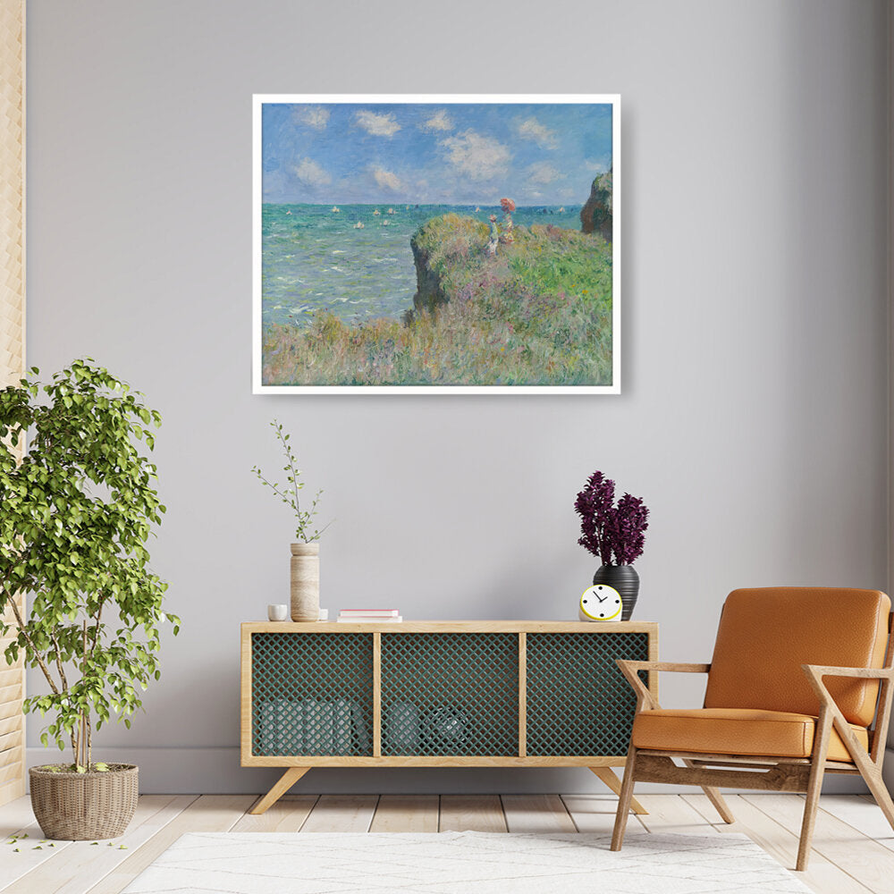 The Cliff Walk At Pourville - Framed Canvas