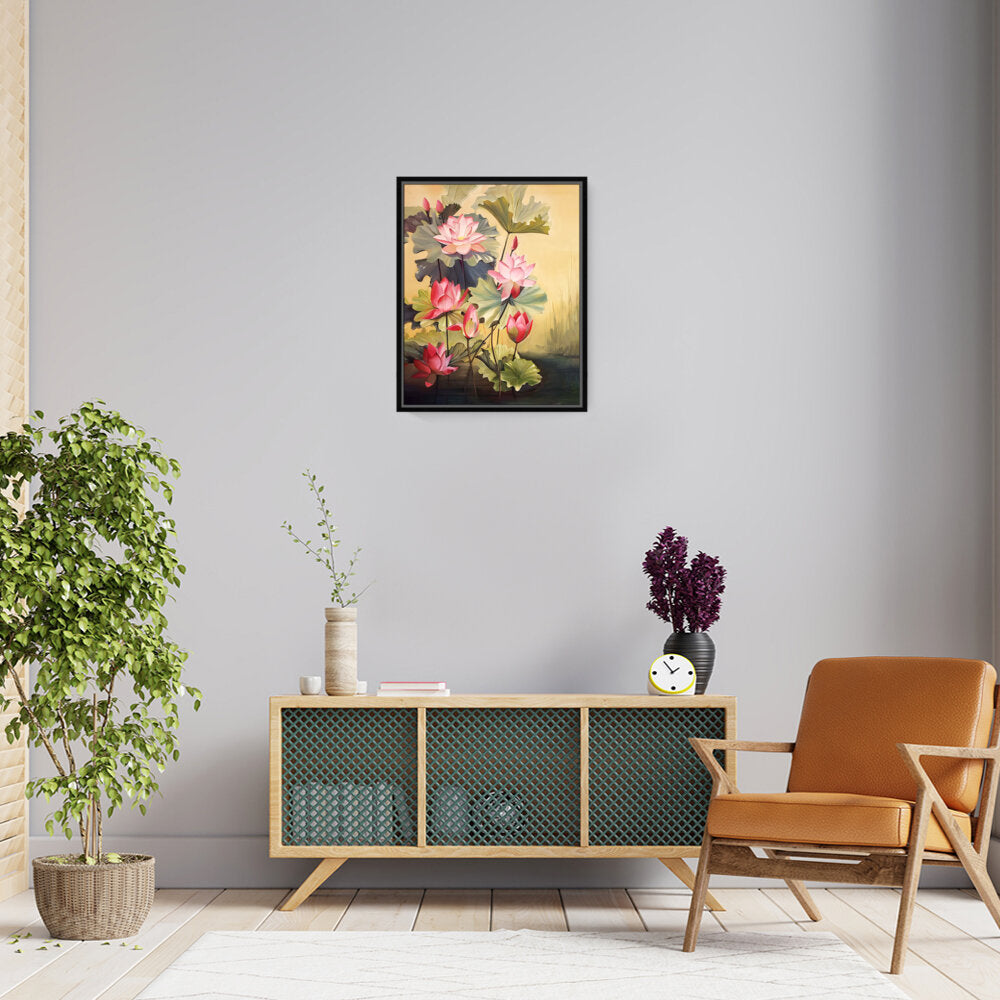 Pink Lotus Blossoms And Leaves - FLOATING FRAME