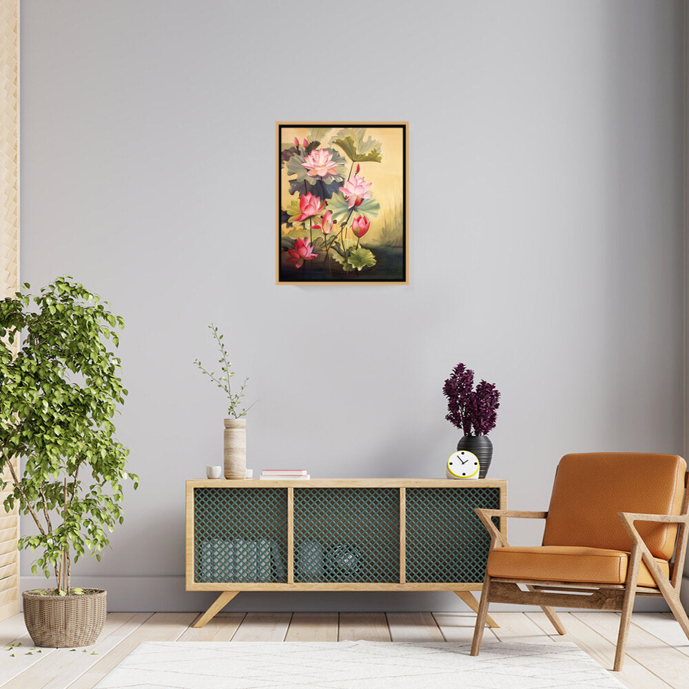 Pink Lotus Blossoms And Leaves - FLOATING FRAME