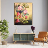 Pink Lotus Blossoms And Leaves - FLOATING FRAME