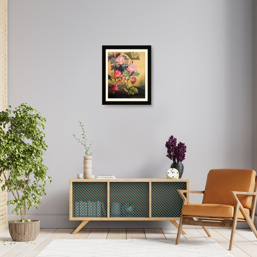 Pink Lotus Blossoms And Leaves - WALL MOUNT FRAME