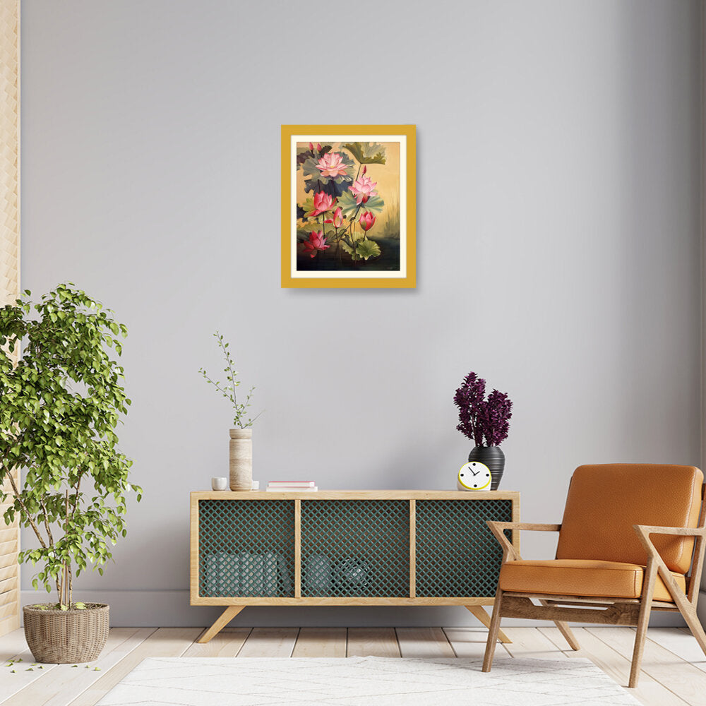 Pink Lotus Blossoms And Leaves - WALL MOUNT FRAME