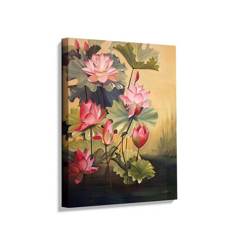 Picasoul - Picasoul Curated - Pink Lotus Blossoms And Leaves - Wall Decor