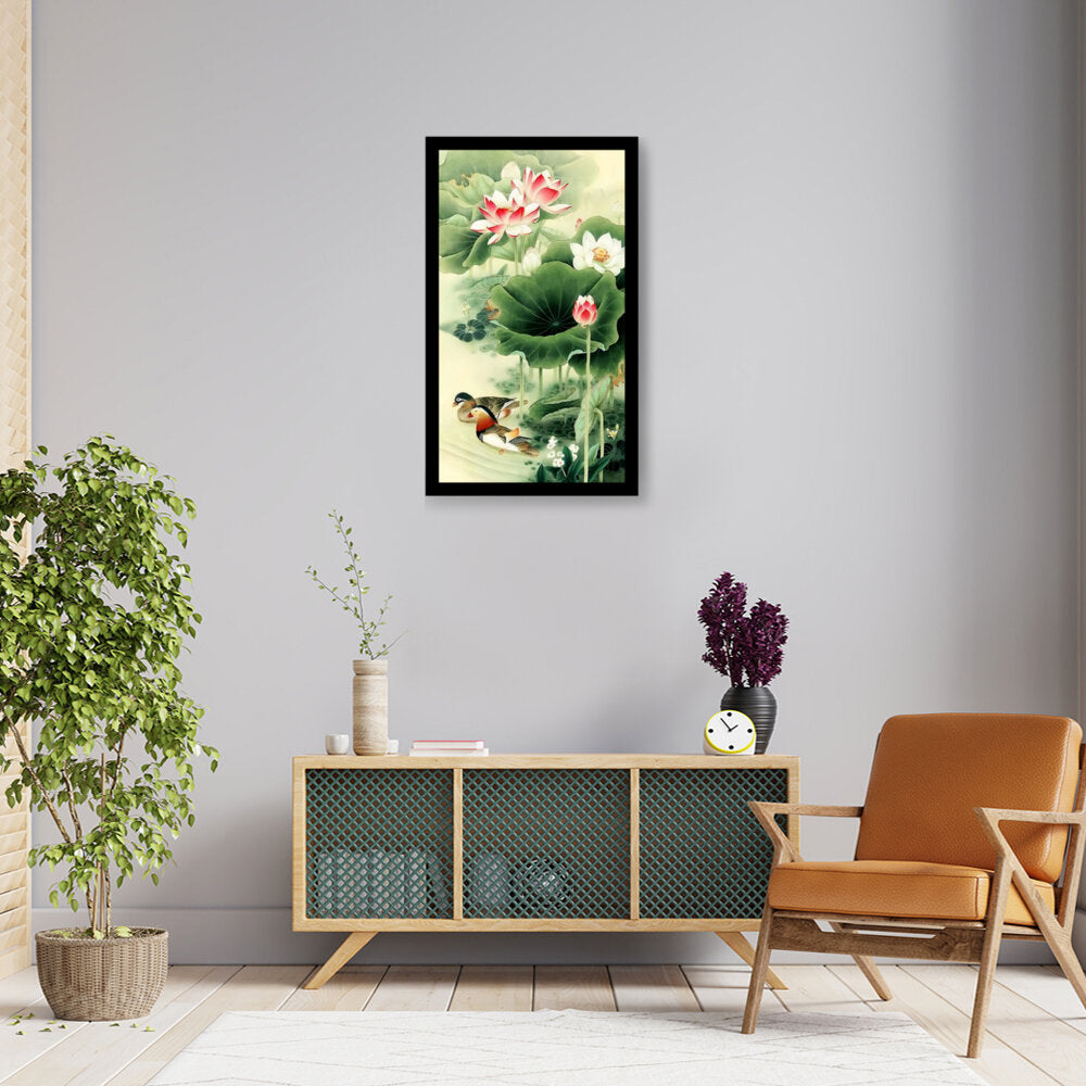Mandarin Duck In Water - Framed Canvas