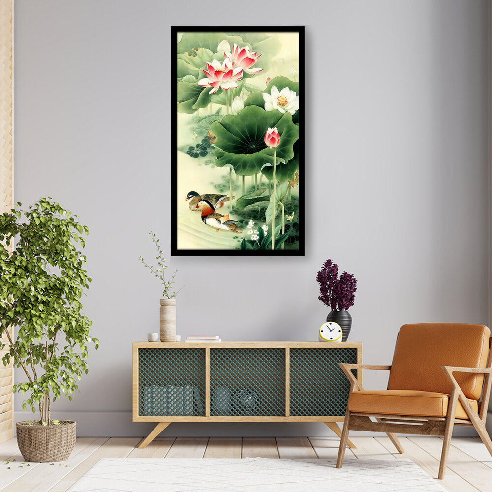 Mandarin Duck In Water - Framed Canvas