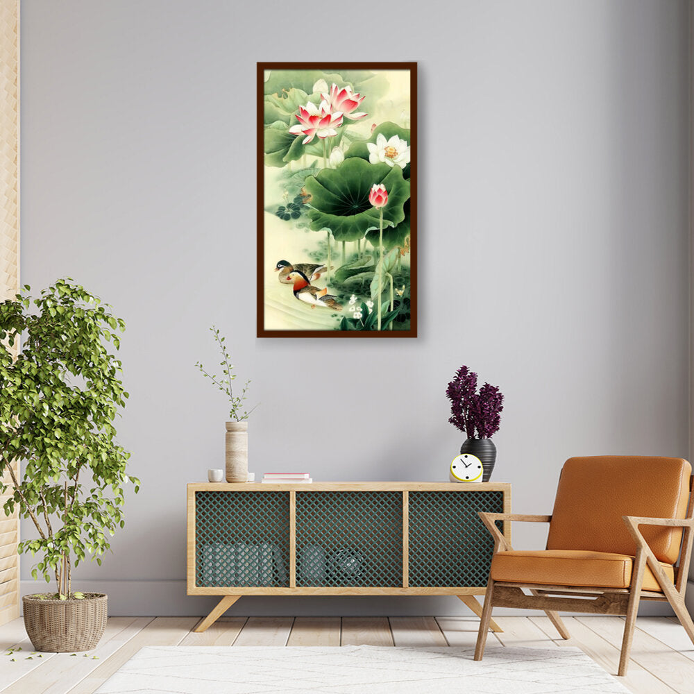 Mandarin Duck In Water - Framed Canvas