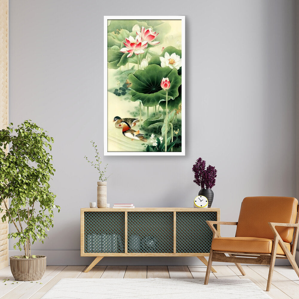 Mandarin Duck In Water - Framed Canvas