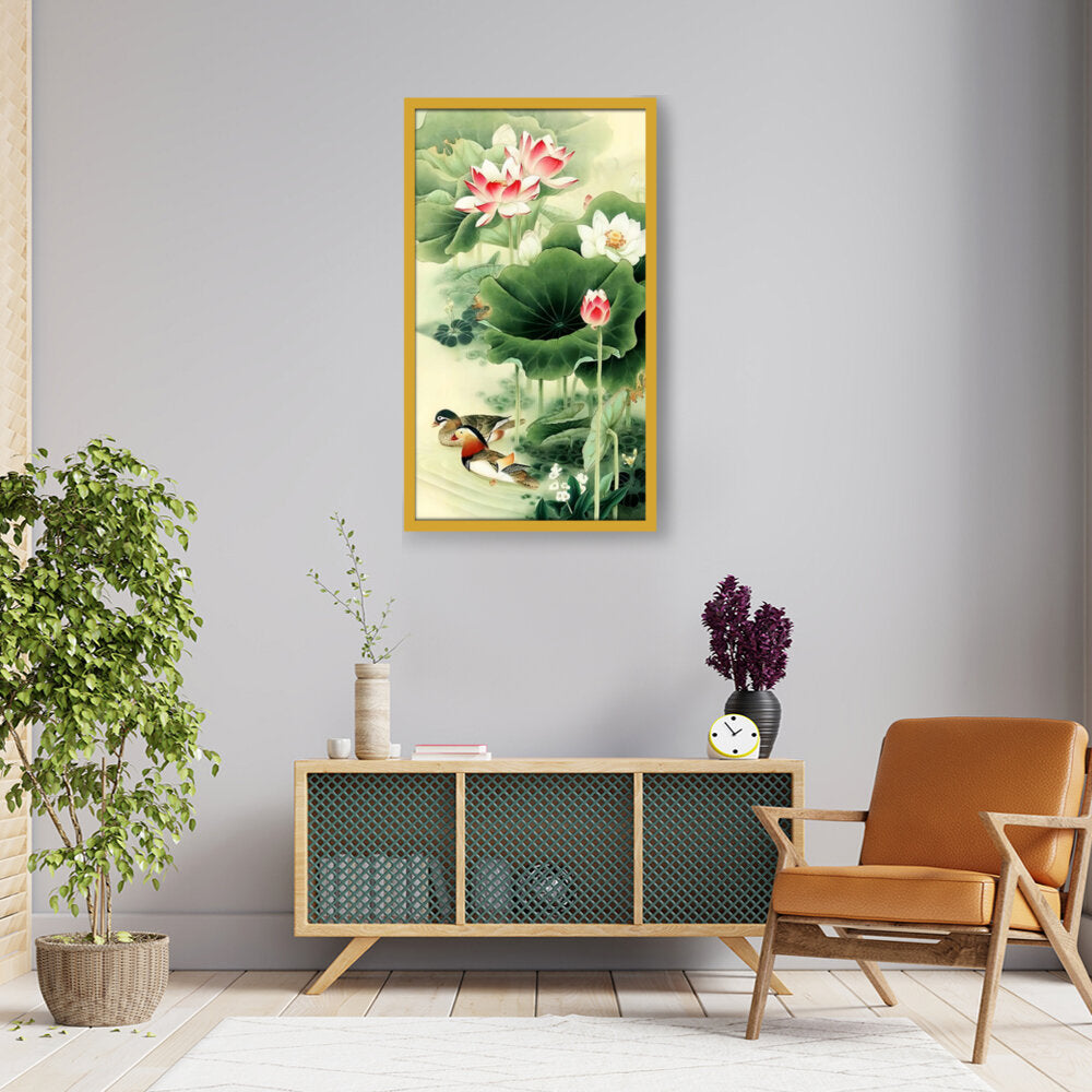 Mandarin Duck In Water - Framed Canvas