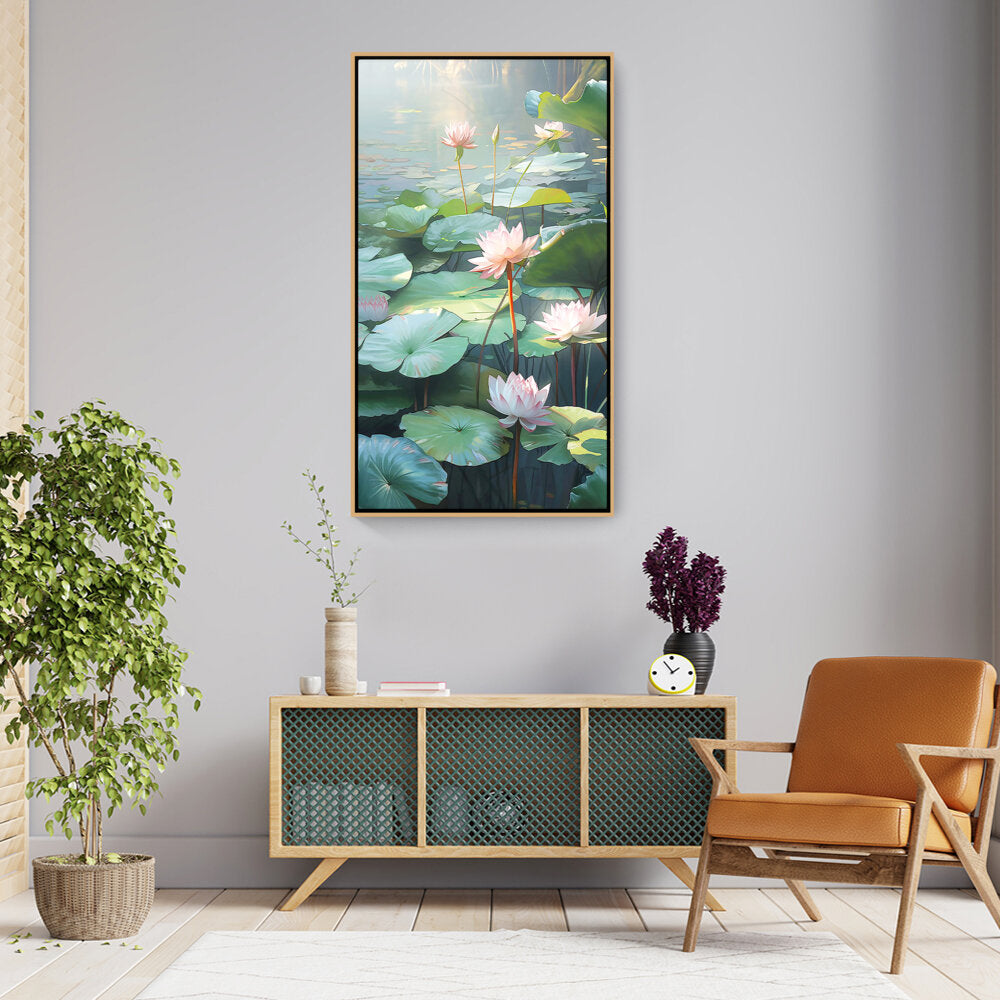 Lotus Lilies In A Pond - FLOATING FRAME