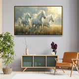 Three White Horses Running - FLOATING FRAME