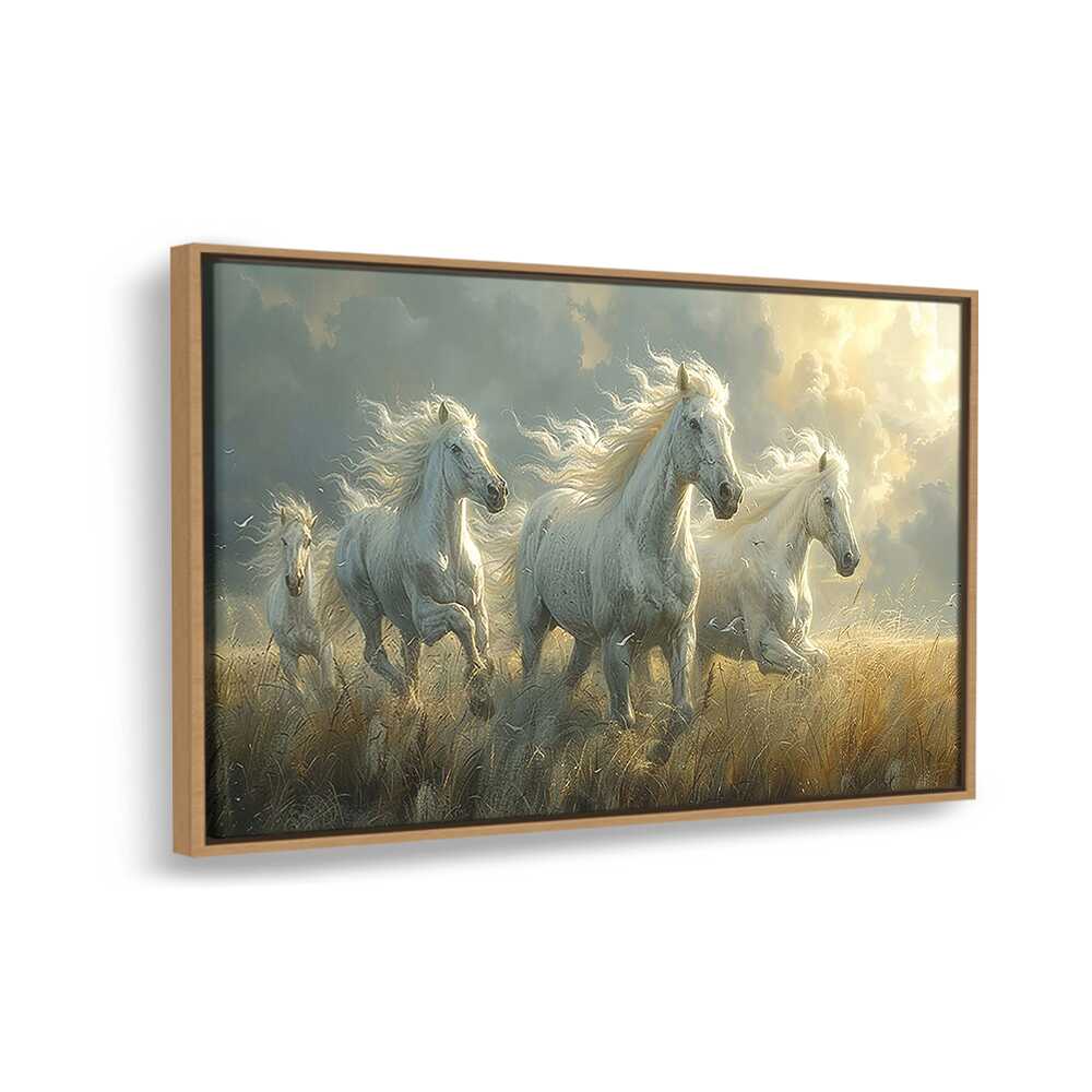 Three White Horses Running - FLOATING FRAME