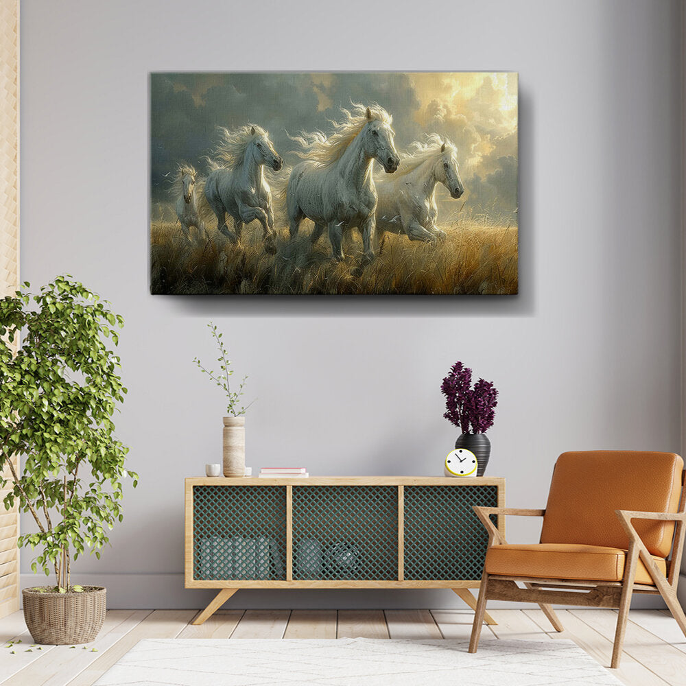 Three White Horses Running
