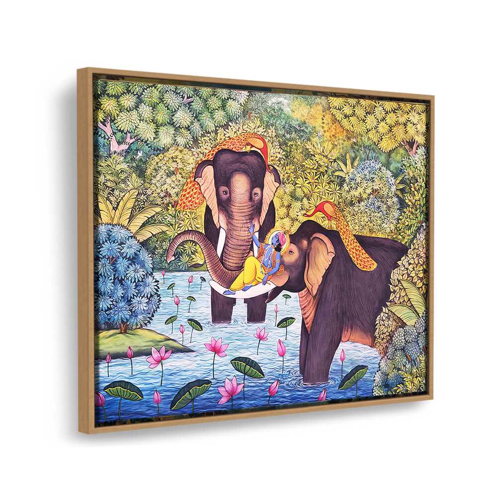 Lord Krishna With Elephants - FLOATING FRAME