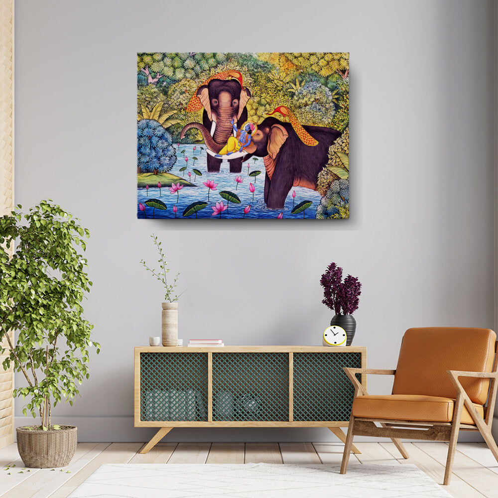 Lord Krishna With Elephants