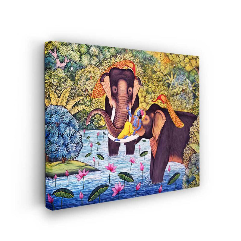 Picasoul - Picasoul Curated - Lord Krishna With Elephants - Wall Decor