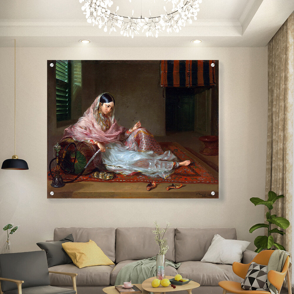 An Indian Girl With A Hookah - Acrylic Wall Photo