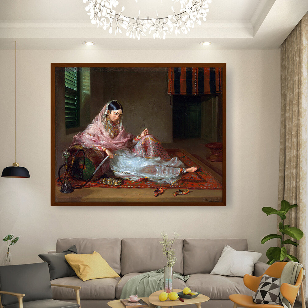 An Indian Girl With A Hookah - Framed Canvas