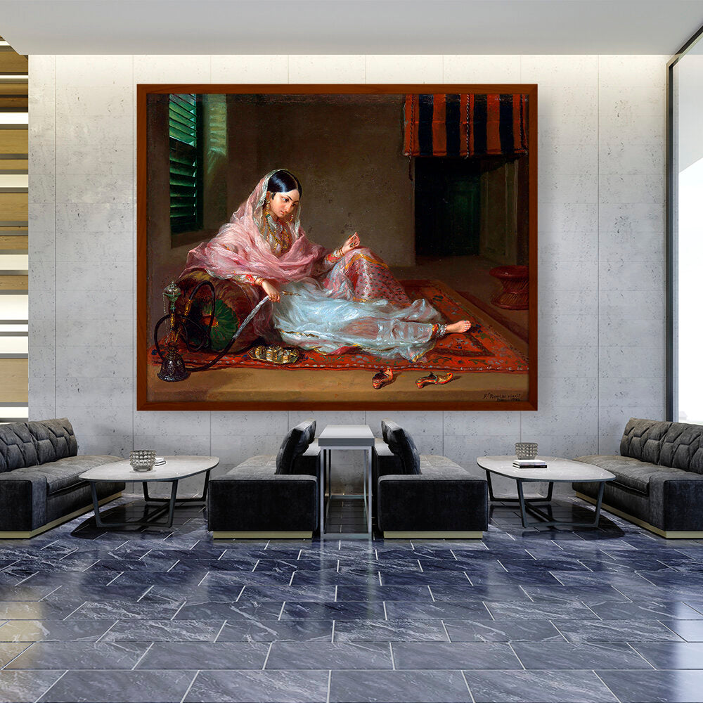 An Indian Girl With A Hookah - Framed Canvas