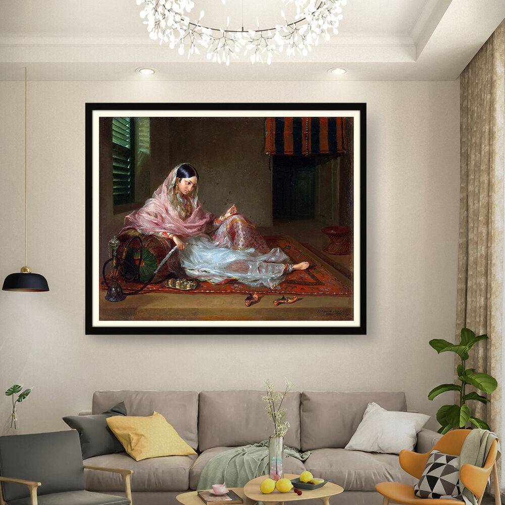 An Indian Girl With A Hookah - WALL MOUNT FRAME