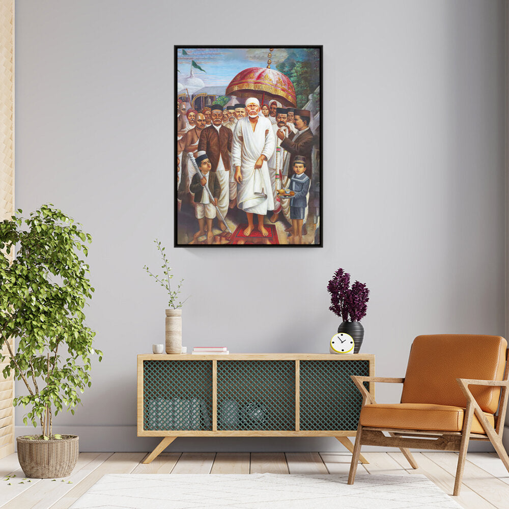Shirdi Sai Baba With Devotees - FLOATING FRAME