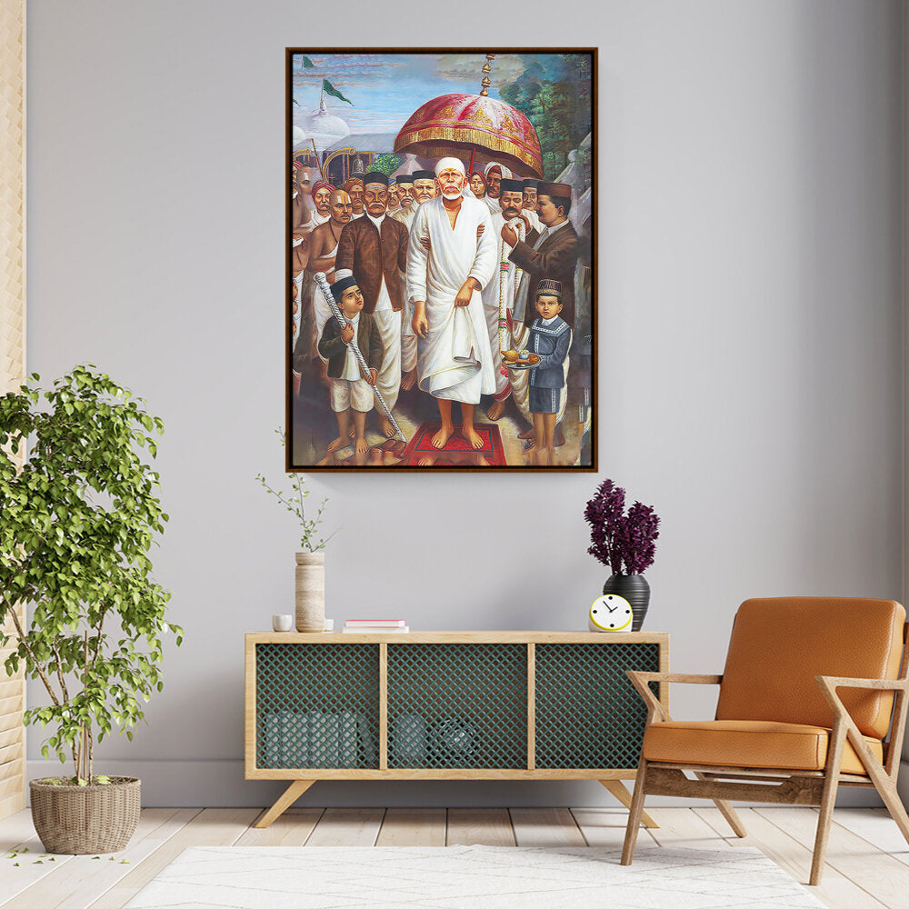 Shirdi Sai Baba With Devotees - FLOATING FRAME