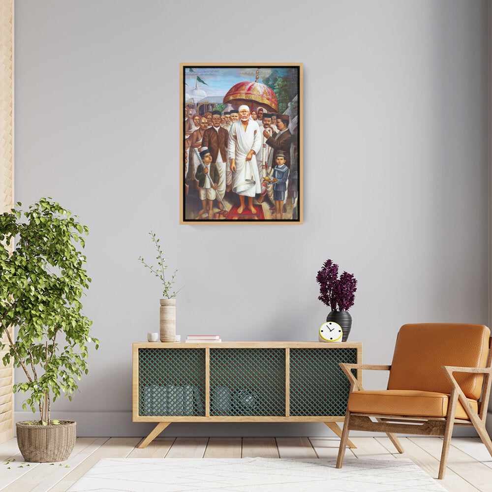 Shirdi Sai Baba With Devotees - FLOATING FRAME