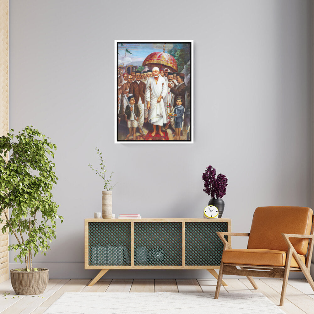 Shirdi Sai Baba With Devotees - FLOATING FRAME