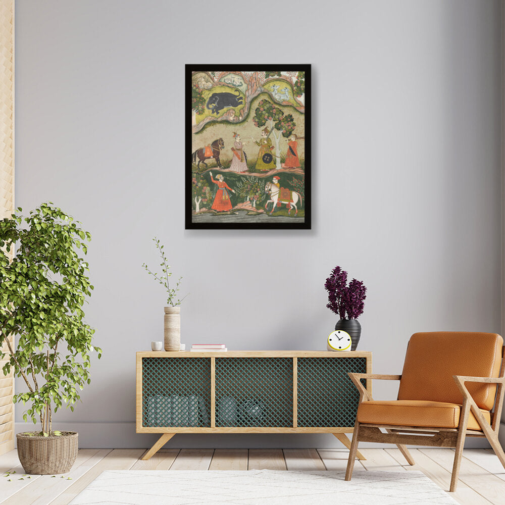 Indian Raga Painting - Framed Canvas