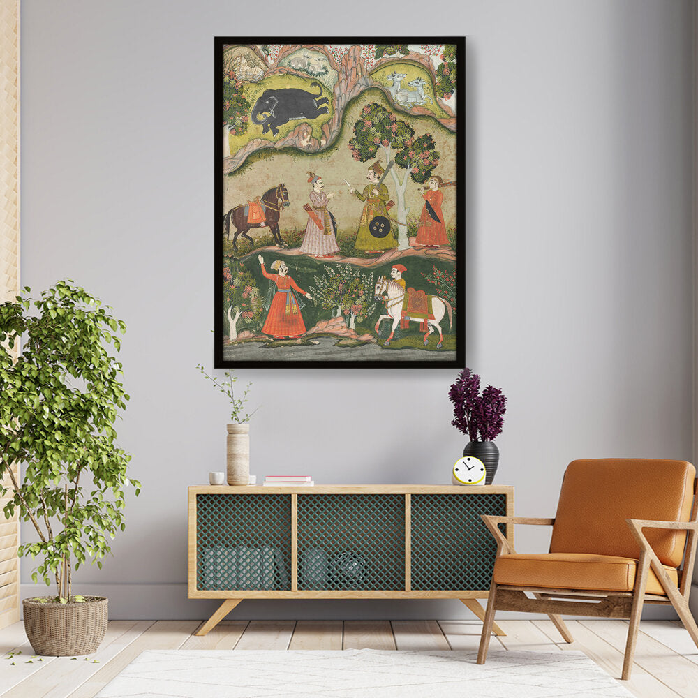 Indian Raga Painting - Framed Canvas