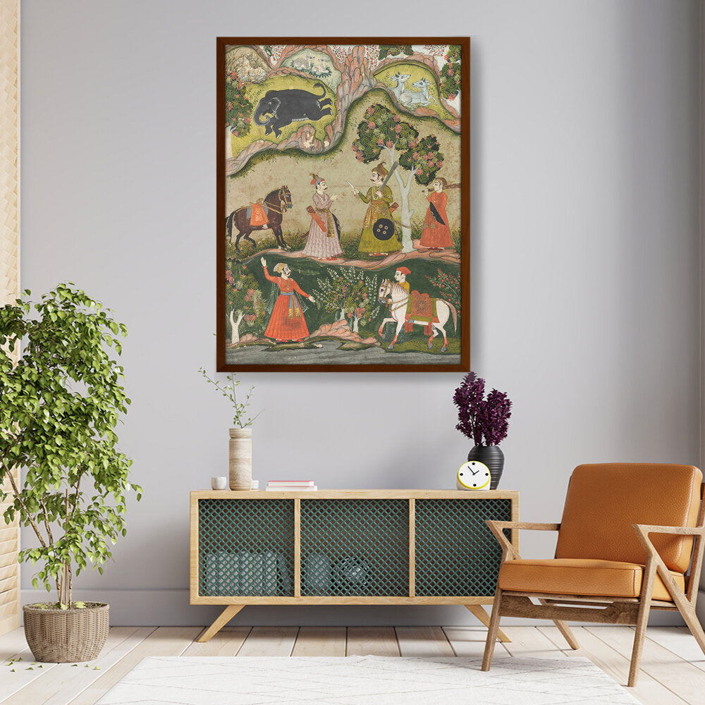 Indian Raga Painting - Framed Canvas