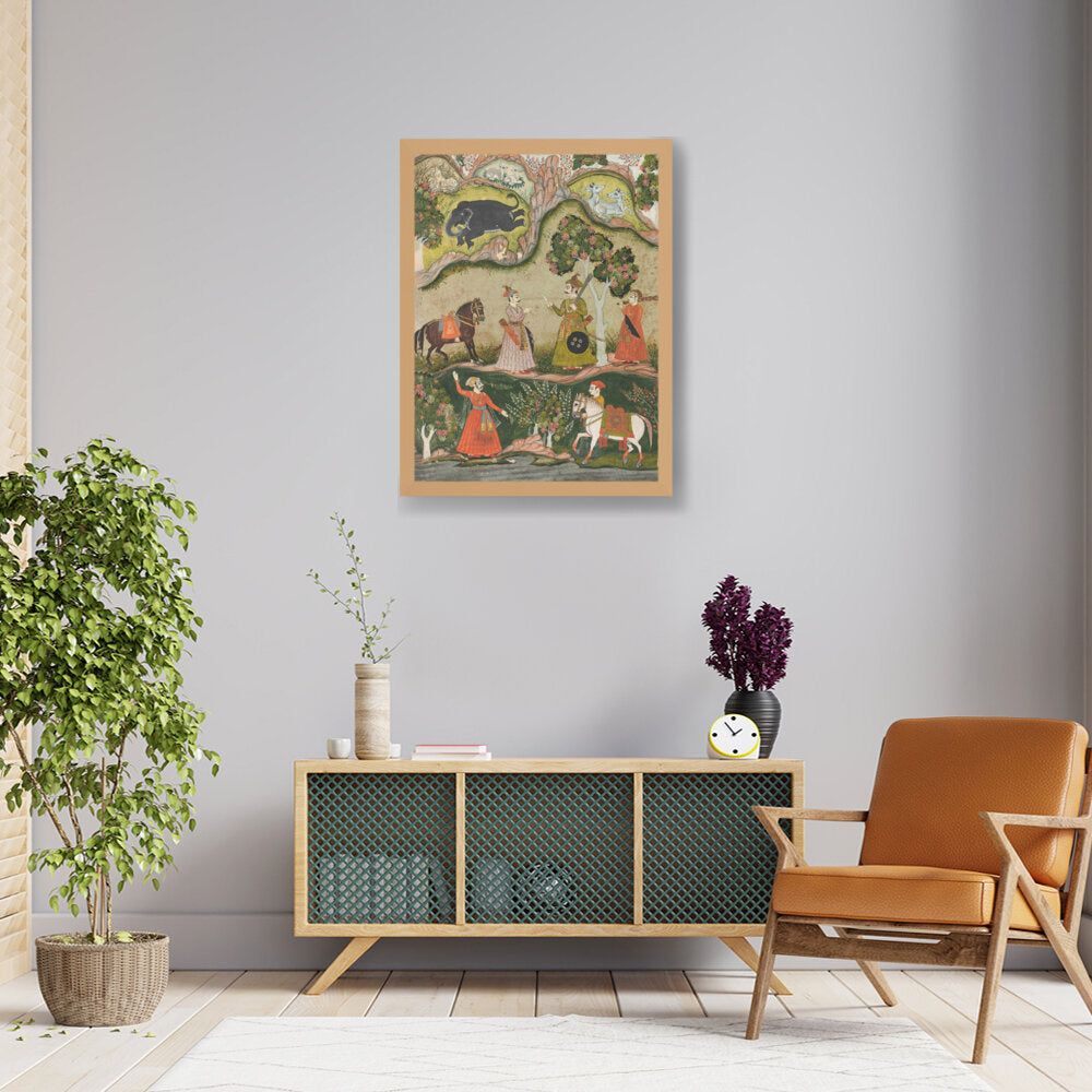 Indian Raga Painting - Framed Canvas