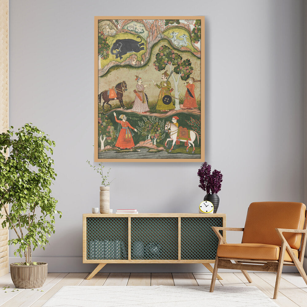 Indian Raga Painting - Framed Canvas