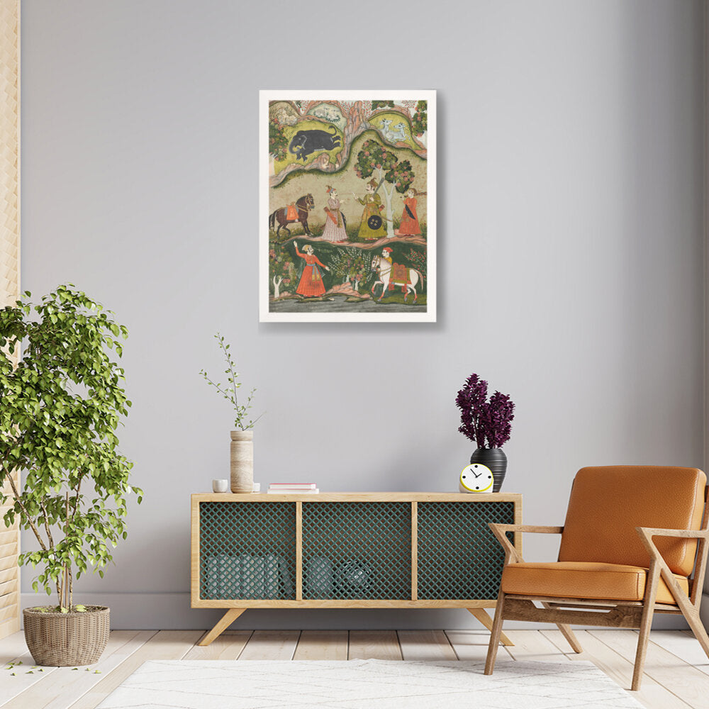 Indian Raga Painting - Framed Canvas