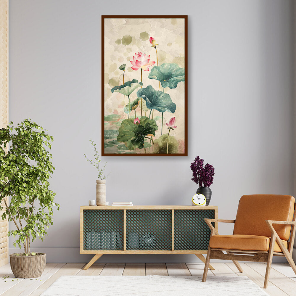 Pink Lotus Flower - Framed Canvas