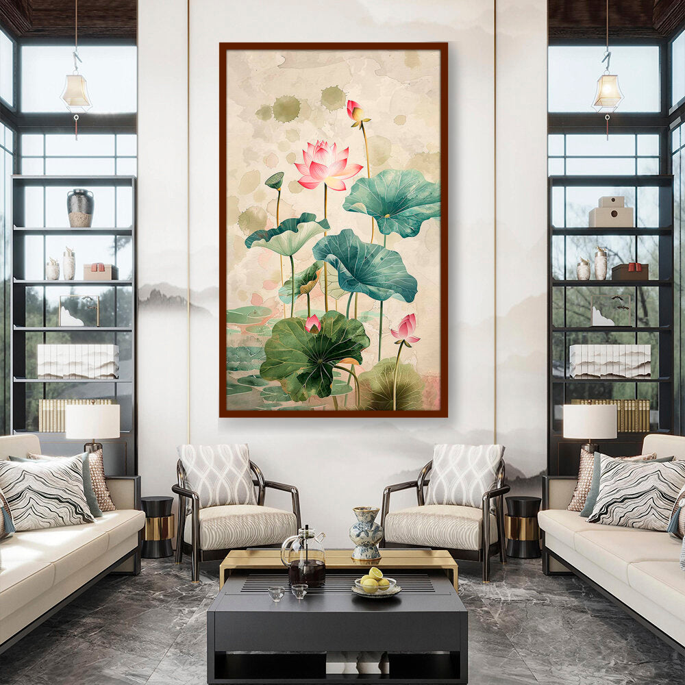 Pink Lotus Flower - Framed Canvas