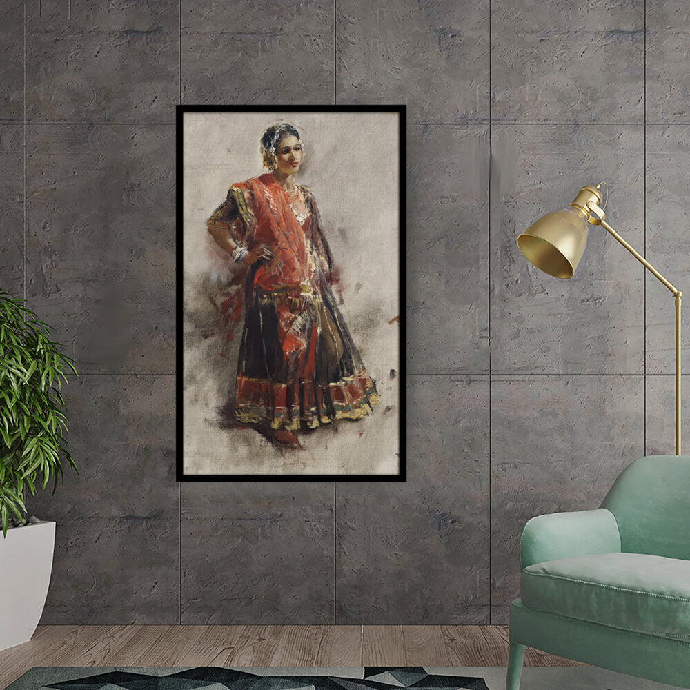 Indian Dancing Girl - Framed Canvas