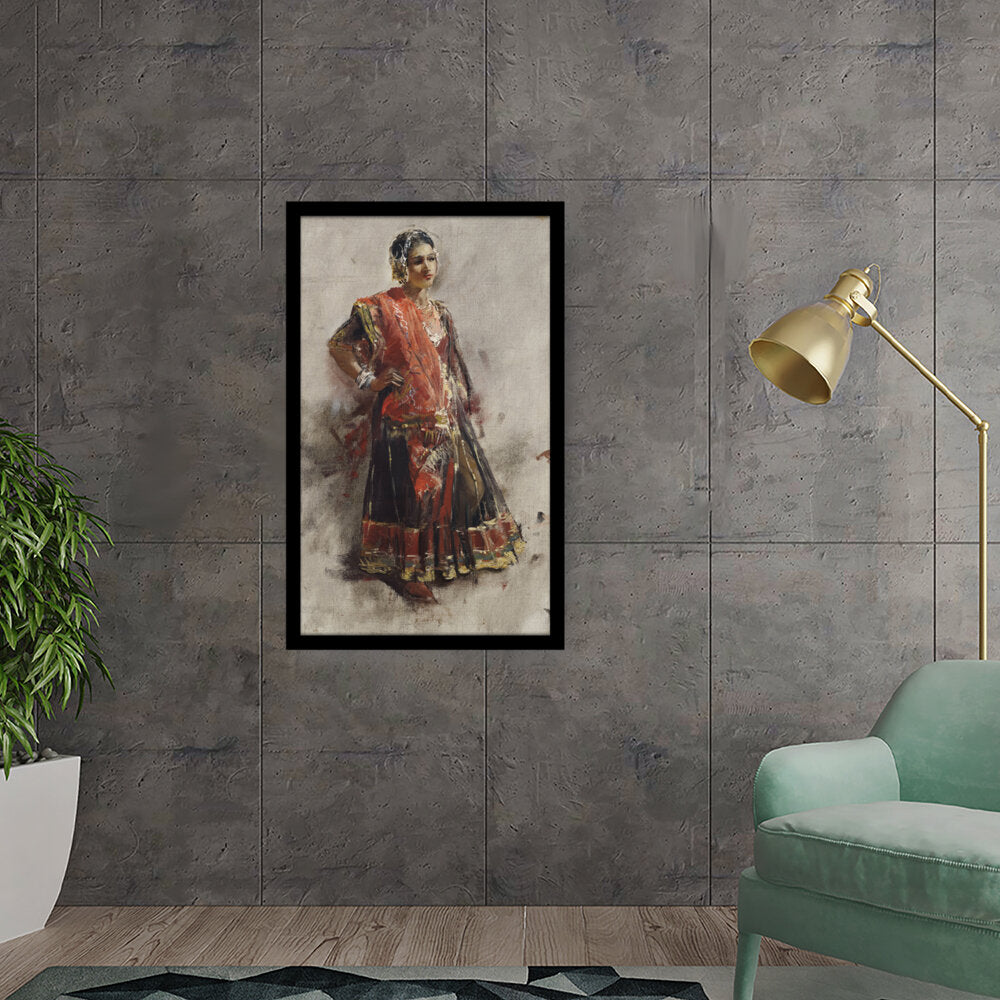Indian Dancing Girl - Framed Canvas