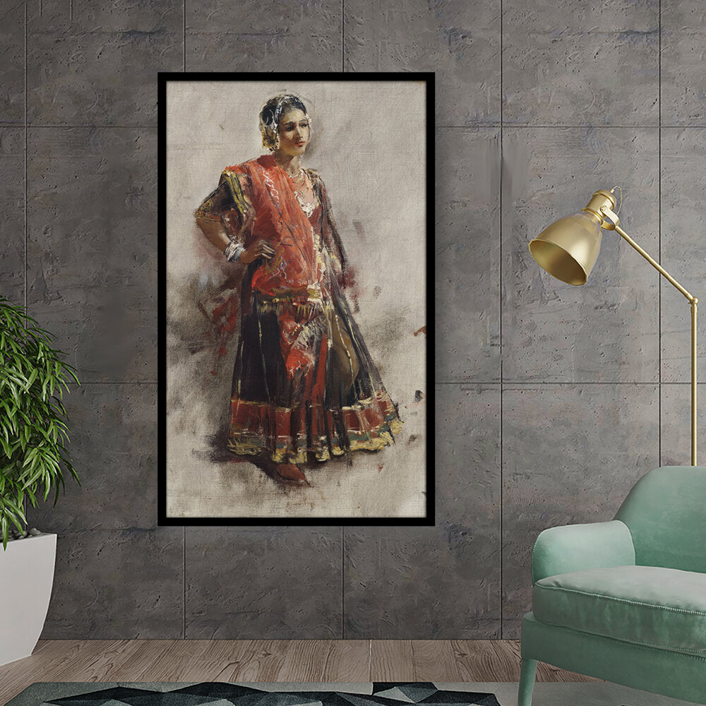 Indian Dancing Girl - Framed Canvas
