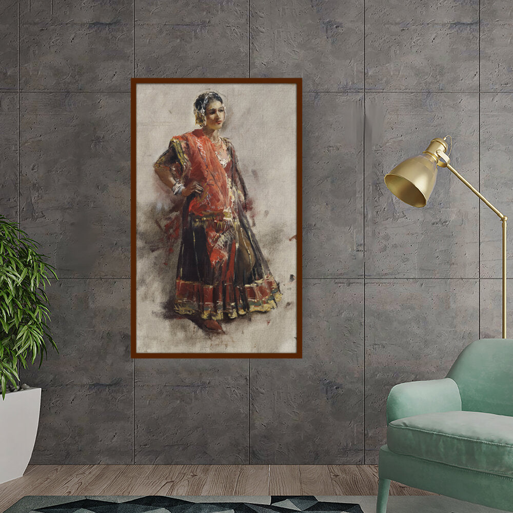 Indian Dancing Girl - Framed Canvas