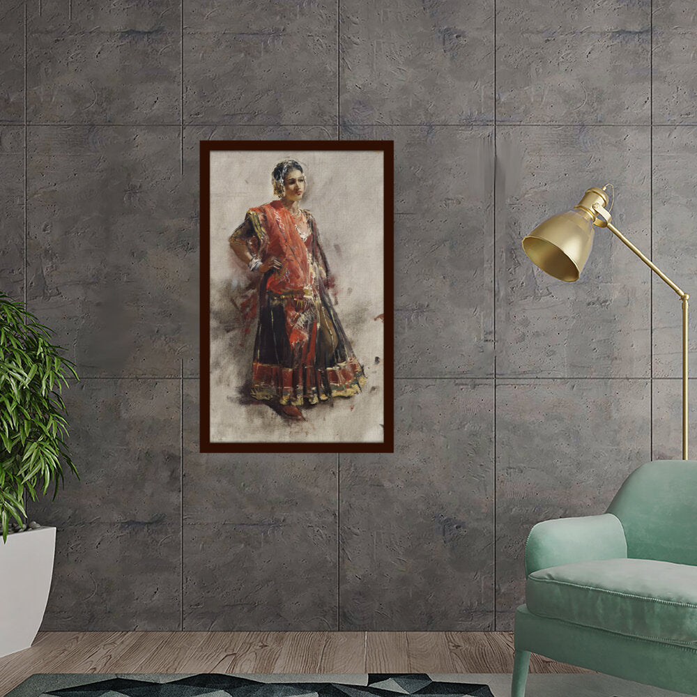 Indian Dancing Girl - Framed Canvas