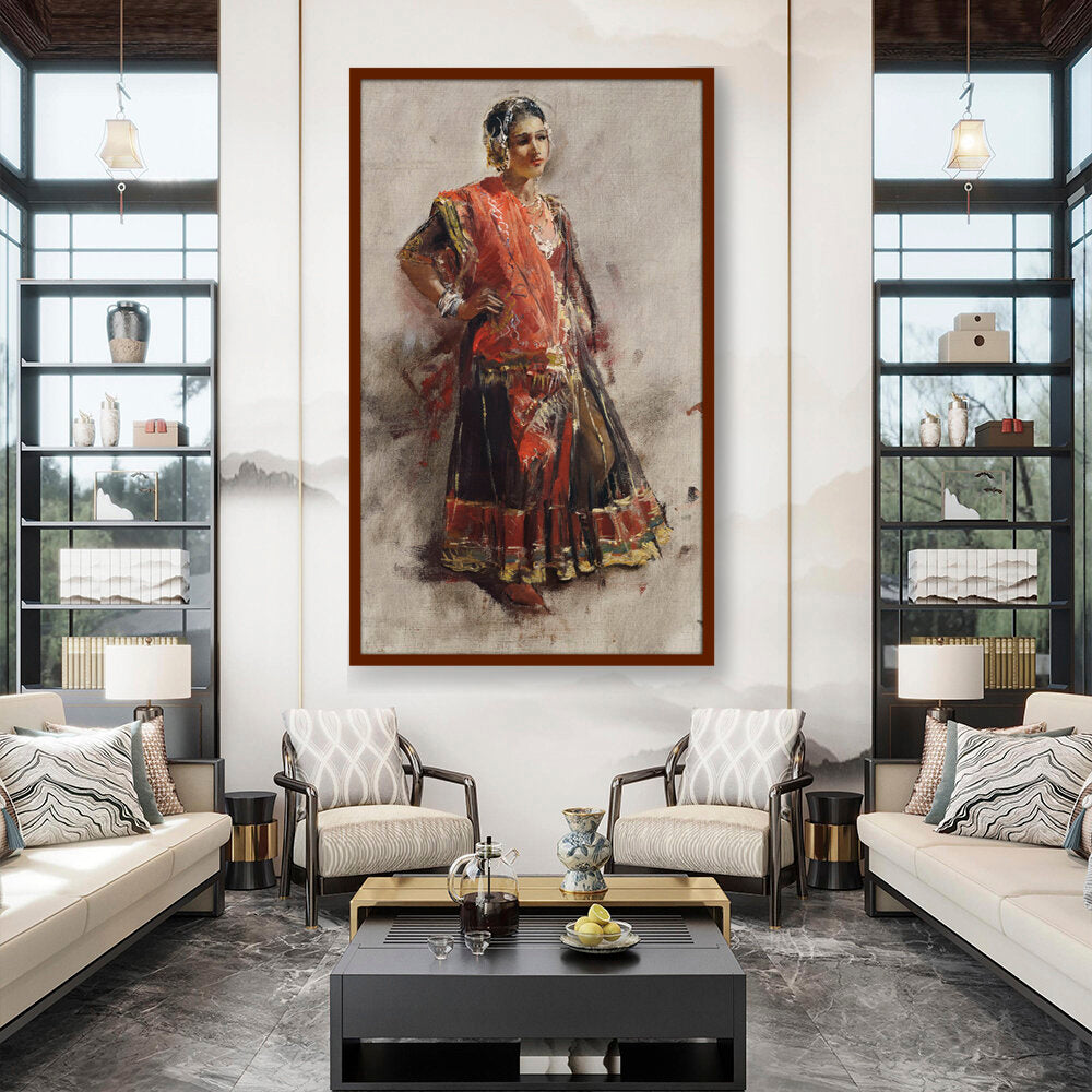 Indian Dancing Girl - Framed Canvas