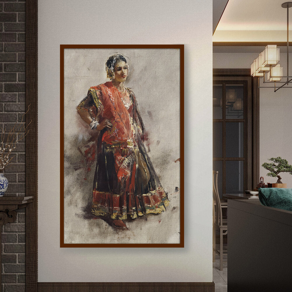 Indian Dancing Girl - Framed Canvas