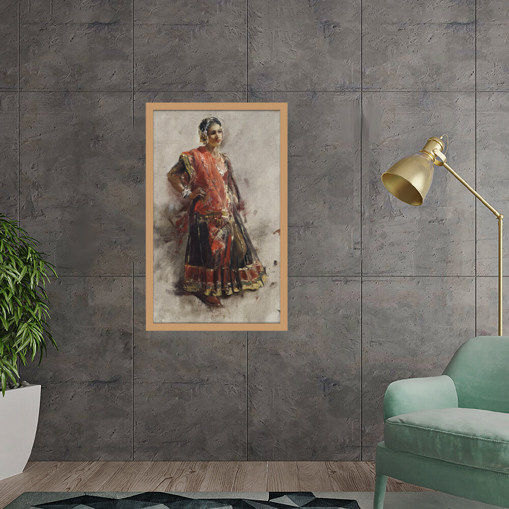 Indian Dancing Girl - Framed Canvas