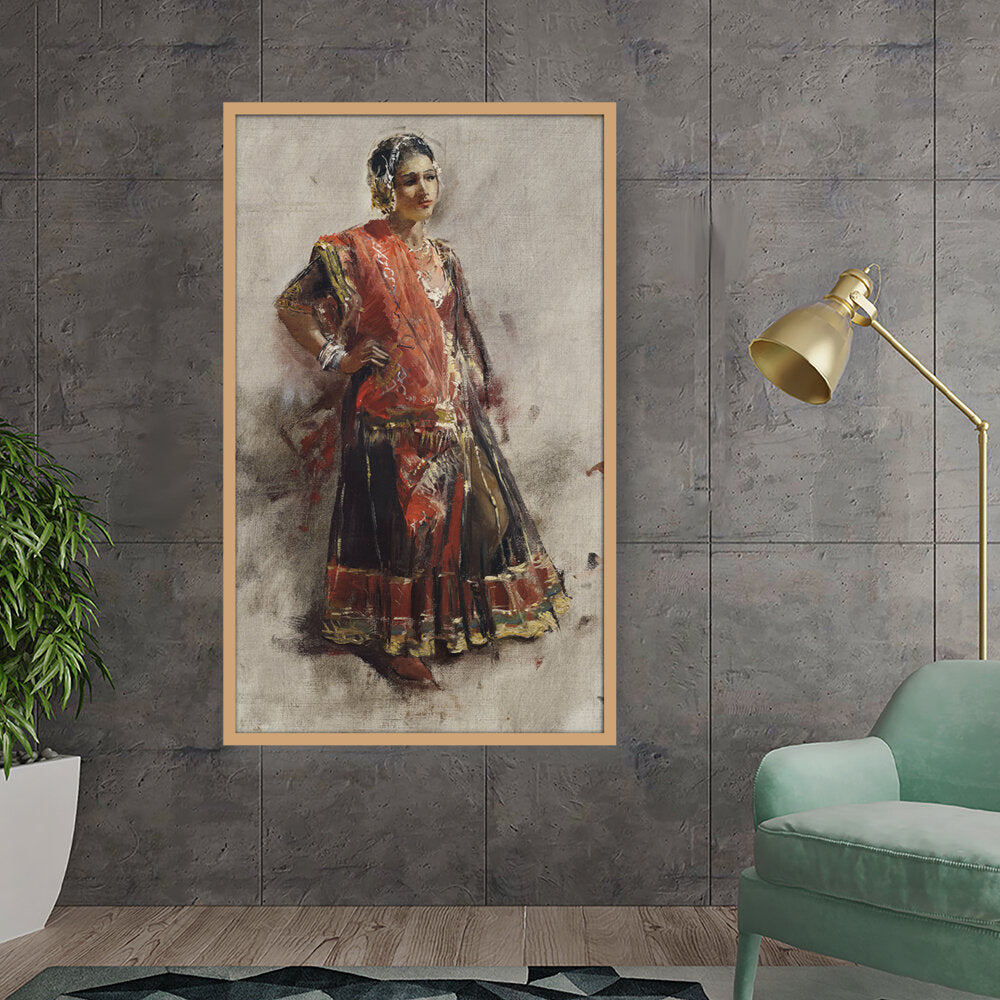 Indian Dancing Girl - Framed Canvas