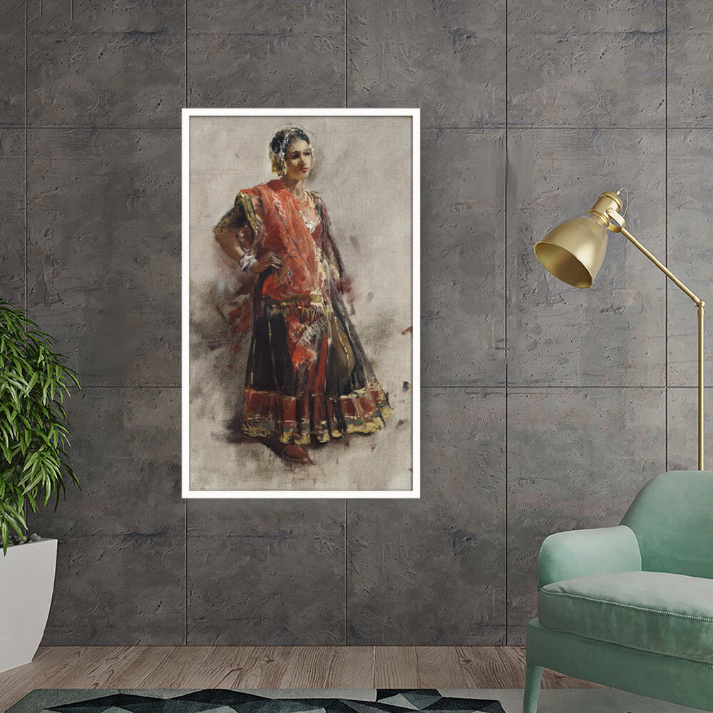 Indian Dancing Girl - Framed Canvas