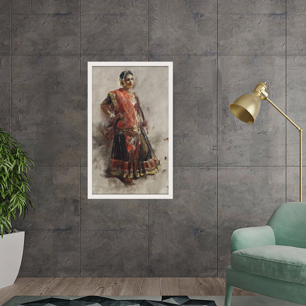Indian Dancing Girl - Framed Canvas