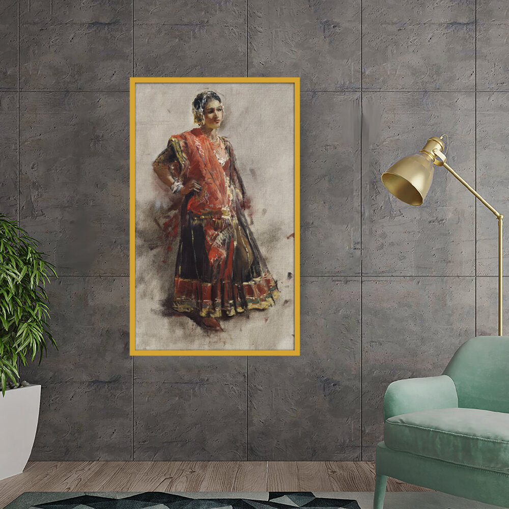 Indian Dancing Girl - Framed Canvas